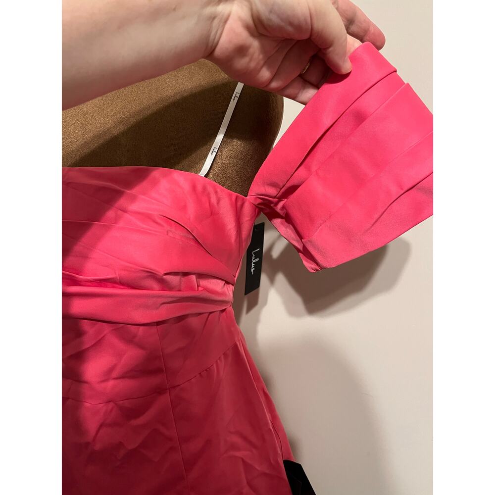 Lulus Totally Haute Hot Pink Satin Pleated Off-the-Shoulder Mini Dress Size S - Picture 6 of 9